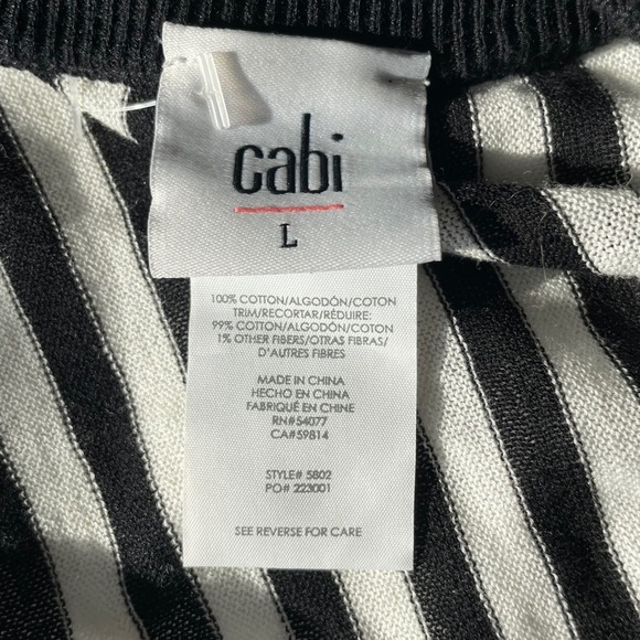 Cabi Black White Stripe Long Duster Cardigan Sweater Open Front Size L - Picture 5 of 5